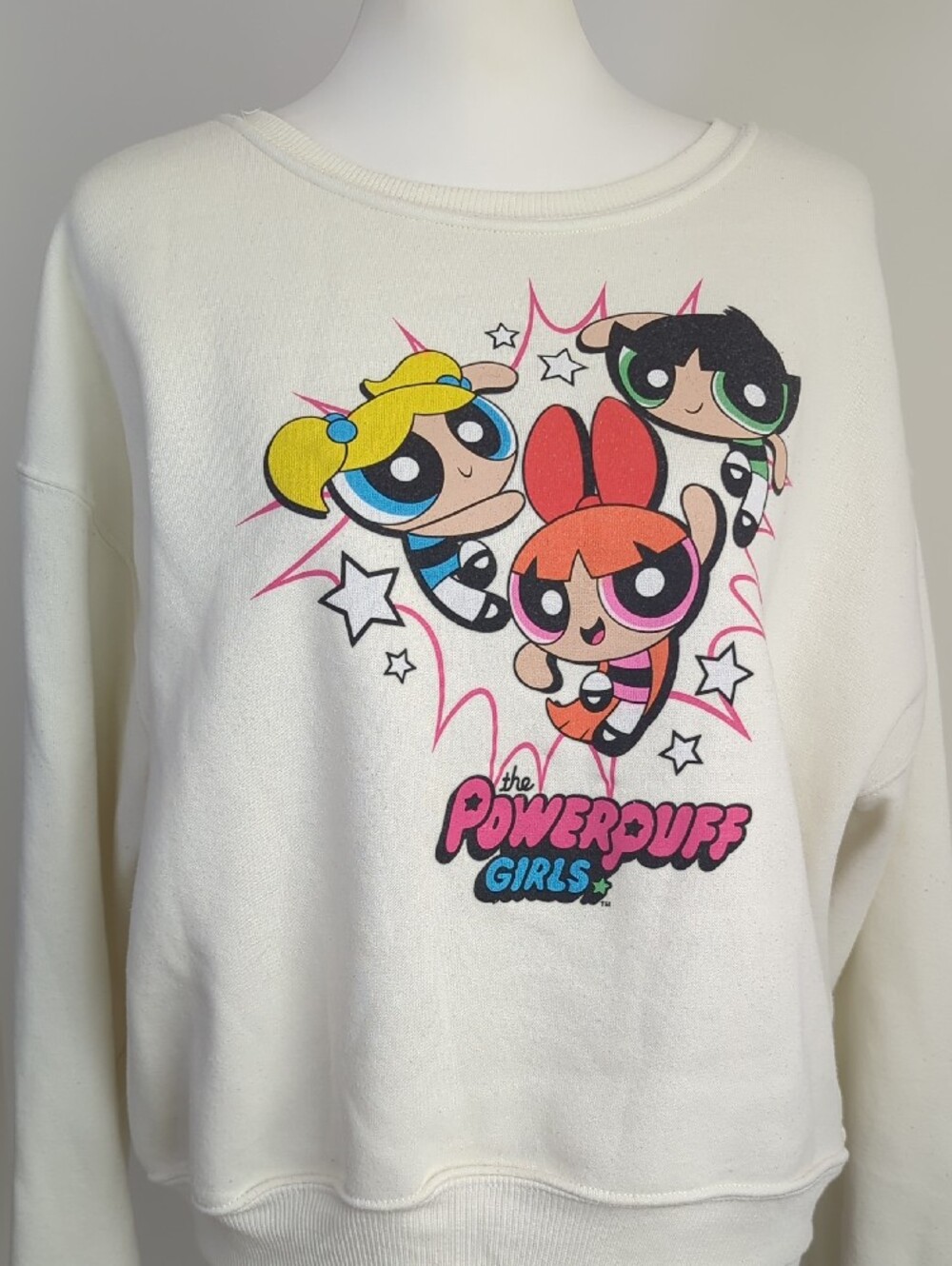 Vintage Y2K Powerpuff Girls Cartoon Network Graphic Sweatshirt Cream MEDIUM